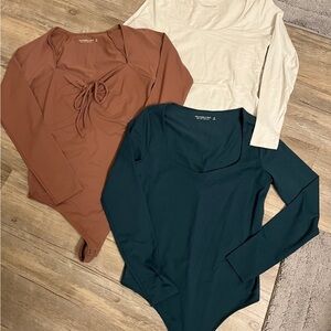 Elegant Women's Bodysuit Trio - Cream, Brown, Green from Abercrombie